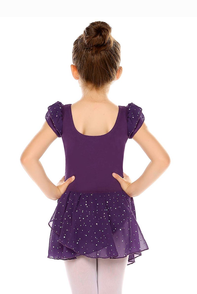 Arshiner Girls Ruffle Sleeve Ballet Dance Dress Tutu Skirted Leotard Dark Purple - Image 3