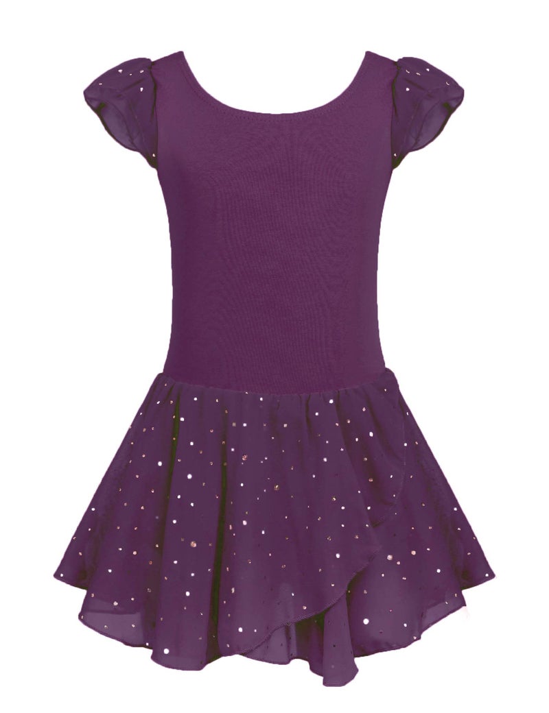 Arshiner Girls Ruffle Sleeve Ballet Dance Dress Tutu Skirted Leotard Dark Purple - Image 1