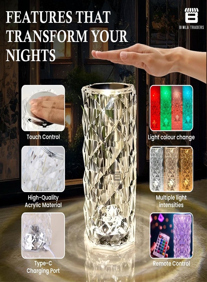 BTfash Crystal Table Lamp Color Changing, Diamond & Transparent 3D Light for Bedroom, Living Room, Party Dinner Decor - Image 3