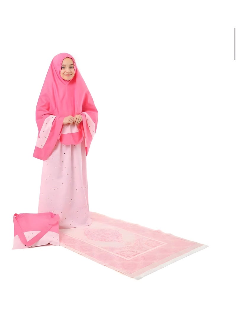 إلانيسا  عمر 4–5 سنوات – فستان صلاة مميز للأطفال مع حقيبة وسجادة صلاة متناسقة، صناعة تركية - Image 1