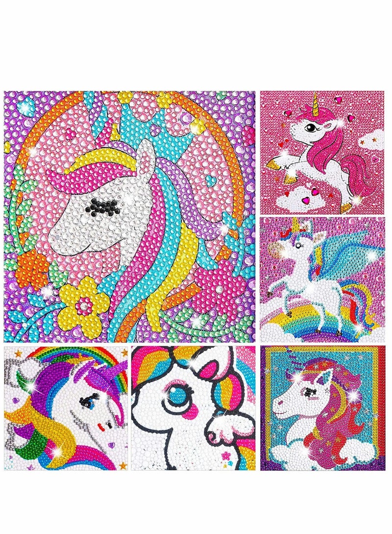 Excefore Diamond Painting Kits for Kids 6 Packs 6x6 Inch Arts & Crafts Wooden Frame Gem Art Unicorn Stickers Kids' Mosaic DIY Embroidery Gift - Image 1