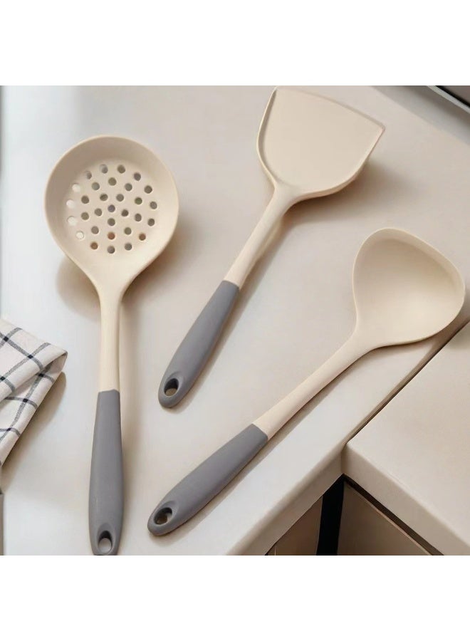 3-Piece Silicone Kitchen Utensil Set for Non-Stick Cookware, High Heat Resistant - Cream/Grey - Image 2
