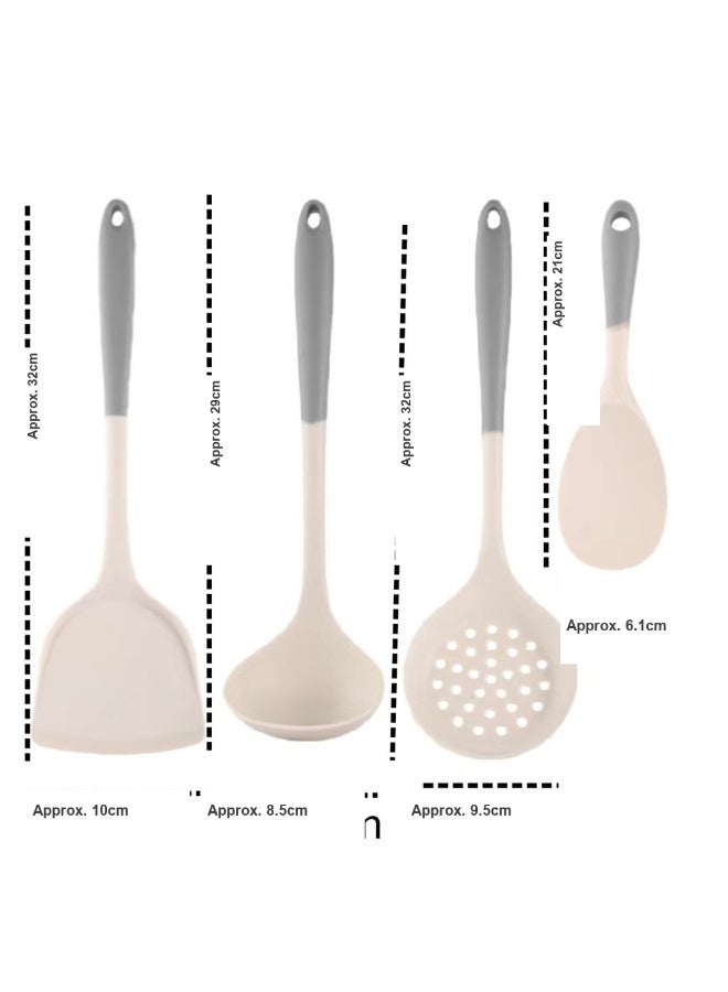 3-Piece Silicone Kitchen Utensil Set for Non-Stick Cookware, High Heat Resistant - Cream/Grey - Image 4