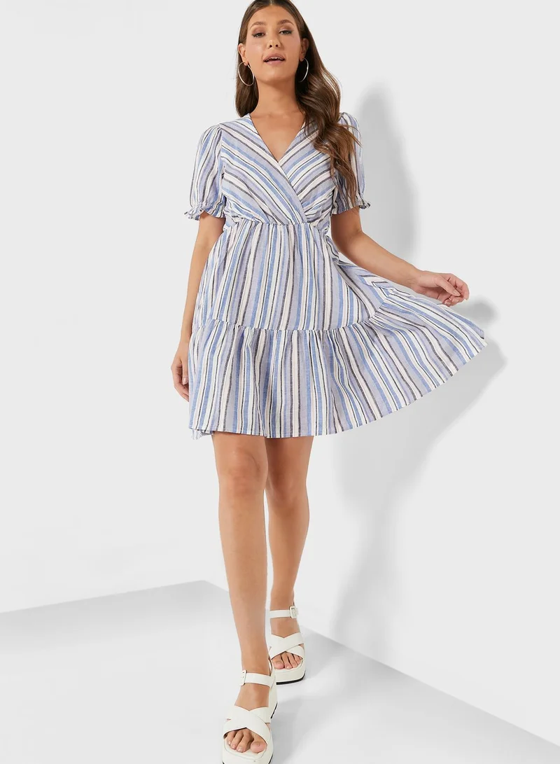 ONLY Puff Sleeve Striped Dress