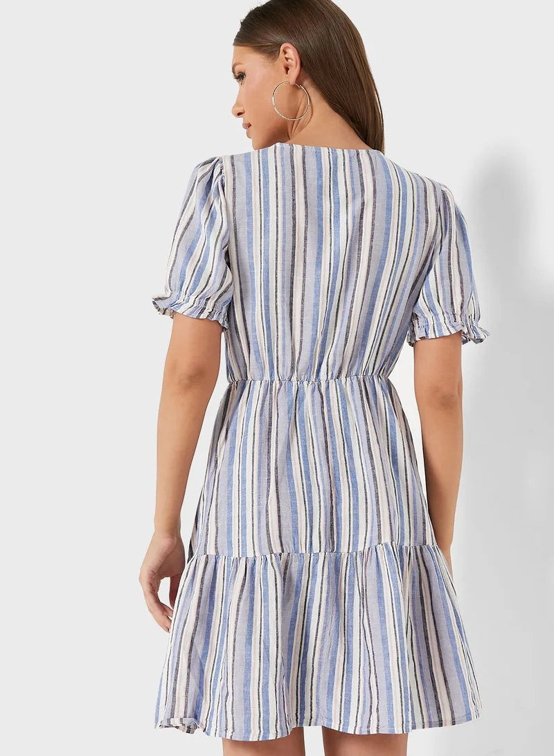 ONLY Puff Sleeve Striped Dress