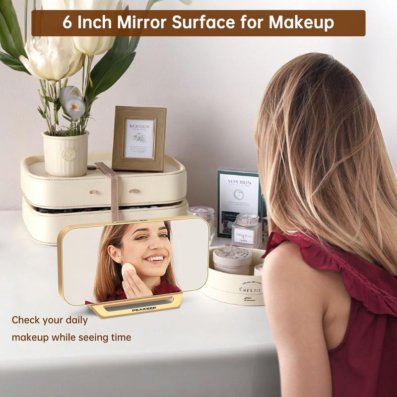 Peakeep Slim Digital Mirror Aesthetic Alarm Clock for Bedrooms Desk Decor - Plug in Electric Big LED Modern Small Clock for Office Living Room, Battery Backup, 6 Dimmers (Gold) - Image 3