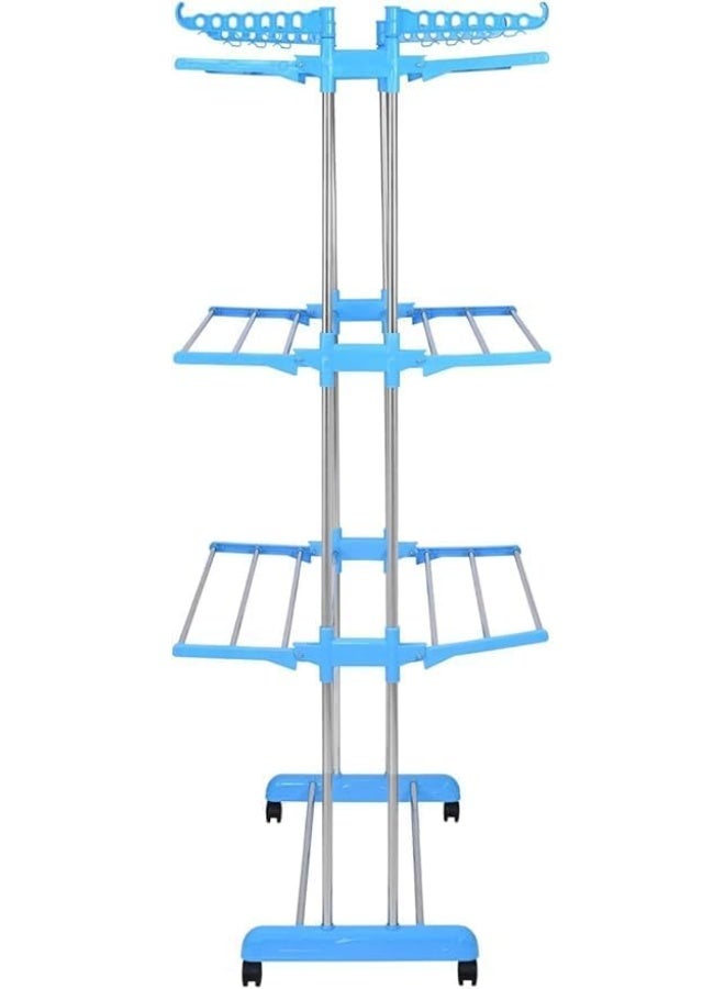 3-Tier Rolling Clothes Drying Rack, Heavy Duty Steel Frame, Light Blue, 40 kg Capacity - Image 5