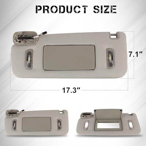 PEVAST Left Driver Side Sun Visor with LED Lights Compatible with 2014-2019 GMC Sierra/Sierra Denali 1500 2500 3500 2014-2019 Chevrolet Silverado 1500 2500 3500 Sunvisor Replace 23459654 (Gray) - Image 3