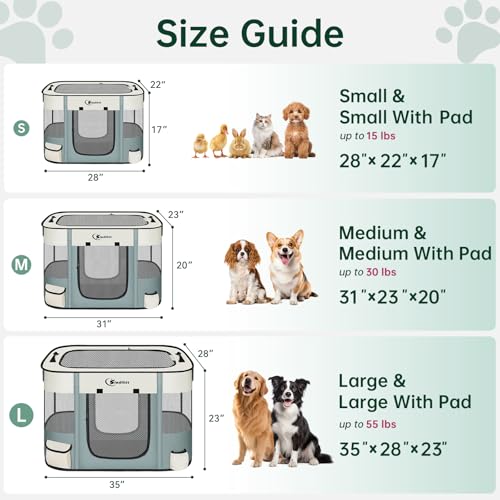 Siedihit Dog PlaypenCat Pet Puppy PenPortable Playpens for Dogs Indoor Outdoor Travel Camping UseFoldable Dog Kennel Tent Crate for Rabbit Small Animals with Carrying Case Grey with Pad Small - Image 3
