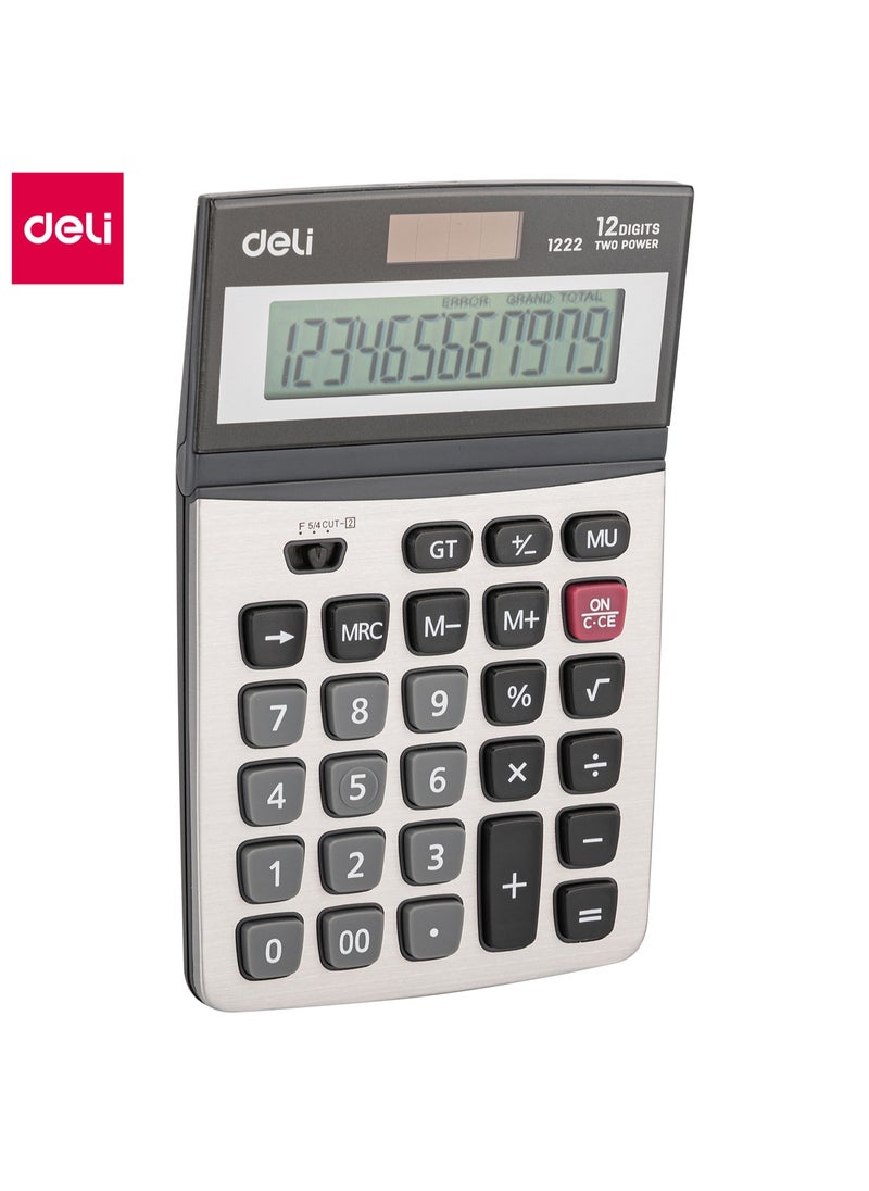 Deli Deli E1222 Metal Calculator - 12 Digits - Silver  - Image 1