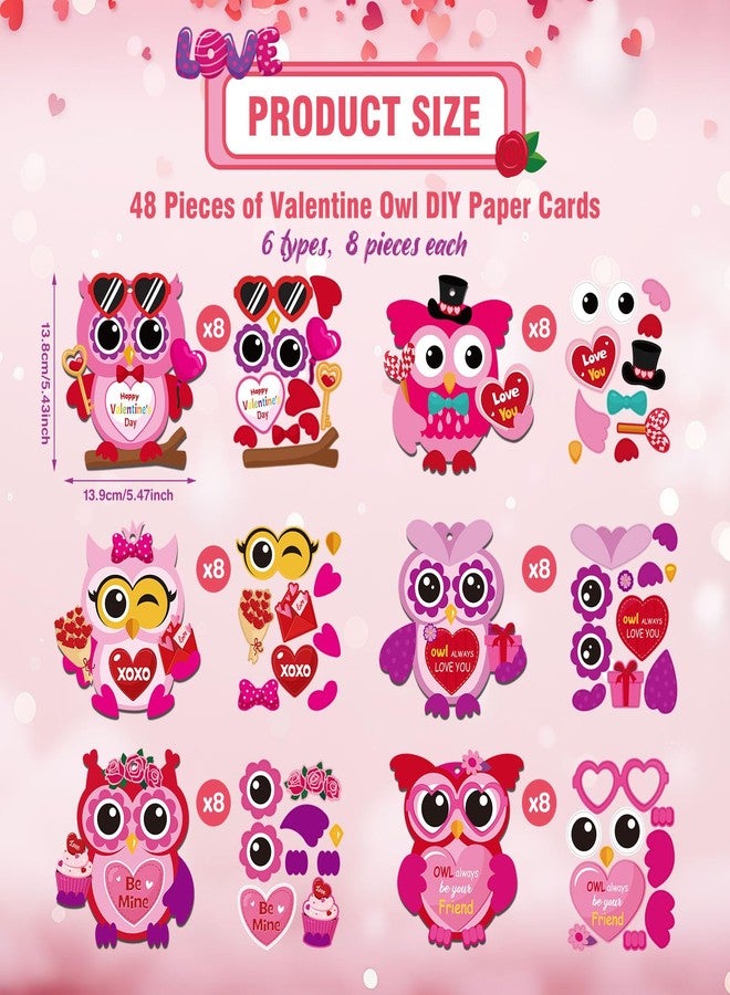Chiisong 48 Pcs Valentine's Day Craft Kits DIY Valentine's Heart Craft Ornaments Kit Make Your Own Valentine Crafts for Gift Home Game Activities(Owl) - Image 2