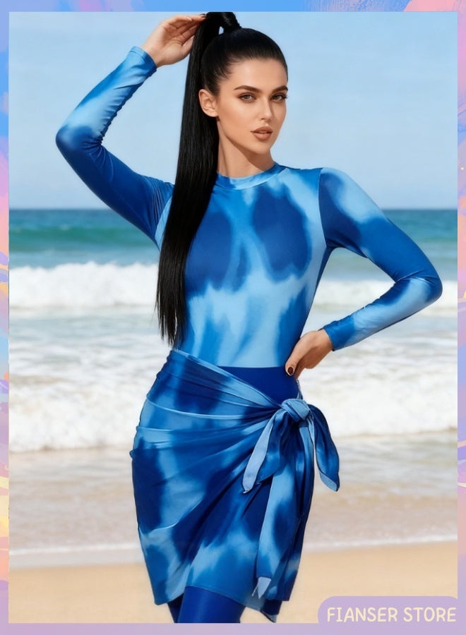 فيانسر بوركيني طقم سباحة مكوّن من 3 قطع أكمام طويلة مع تنورة شيفون ملفوفة ملابس شاطئ تغطية كاملة أزياء محتشمة محتشم إسلامي للمسلمات كلاسيكي ملابس عربية حماية من أشعة الشمس فوق البنفسجية بدلة غوص بدلة ركوب الأمواج سريع الجفاف زي سباحة بسحاب بنطال طويل - Image 1