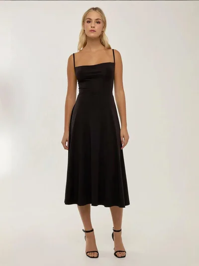 HICCUP A-Line Sleeveless Midi Dress with Cowl Neck