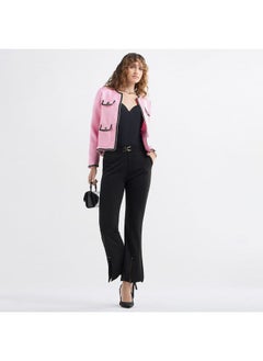 FAV Solid Flared Pants with Flexi Waist and Slit Detail  - Image 2