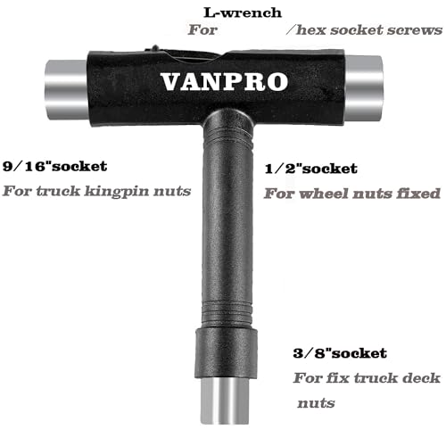 Vanpro skateboard tools skate tool all in oneUsed for installation and maintenance of various skateboards and roller skates，etc.(Snow Black, Pack of 1) - Image 2