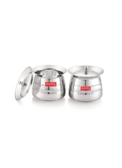 HAZEL Stainless Steel Serving Handi Set of 2 | 850 ml Each Dal Handi Set for Serving | Serving Handi Small with Lid | 2 Piece Serving Pot