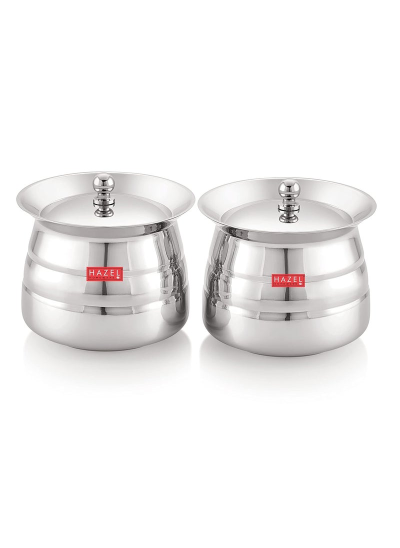 Hazel - HAZEL Stainless Steel Serving Handi Set of 2 | 850 ml Each Dal Handi Set for Serving | Serving Handi Small with Lid | 2 Piece Serving Pot - Image 1
