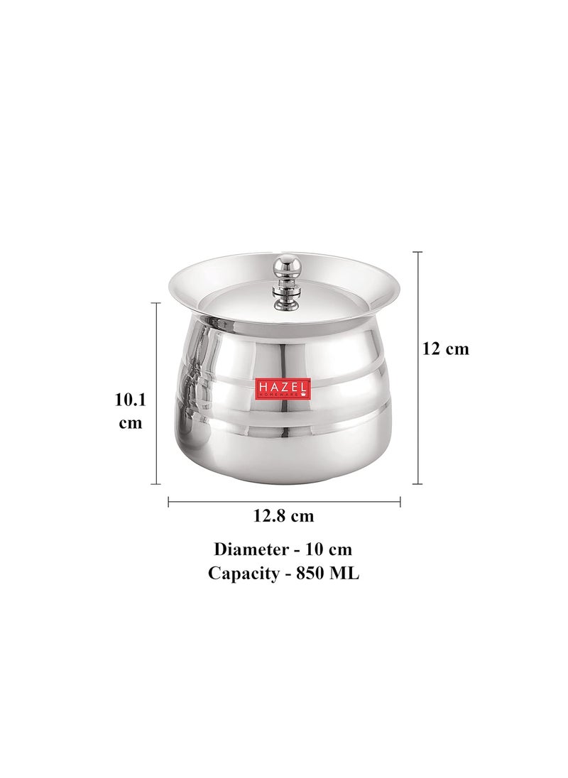 Hazel - HAZEL Stainless Steel Serving Handi Set of 2 | 850 ml Each Dal Handi Set for Serving | Serving Handi Small with Lid | 2 Piece Serving Pot - Image 1