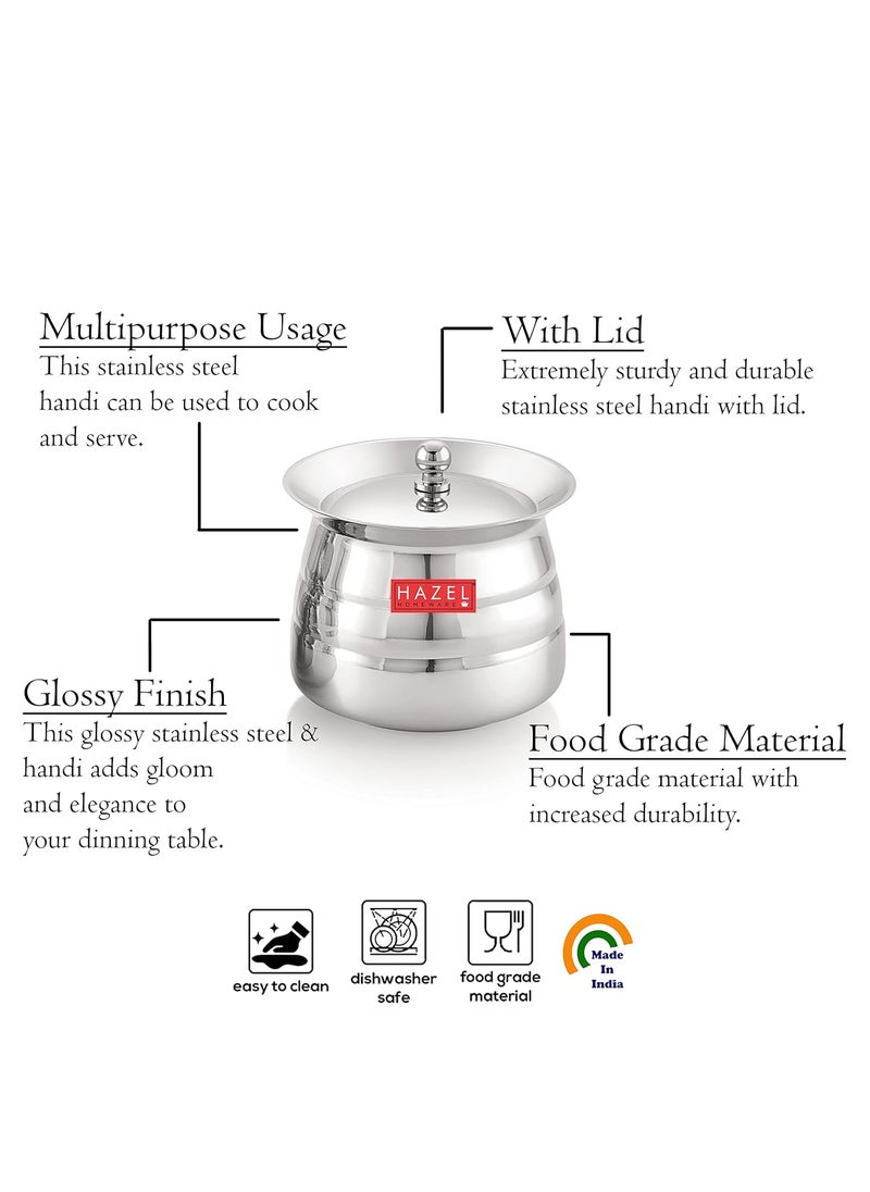 Hazel - HAZEL Stainless Steel Serving Handi Set of 2 | 850 ml Each Dal Handi Set for Serving | Serving Handi Small with Lid | 2 Piece Serving Pot - Image 1