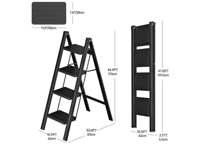 Black Metal Folding Ladder 3 Steps