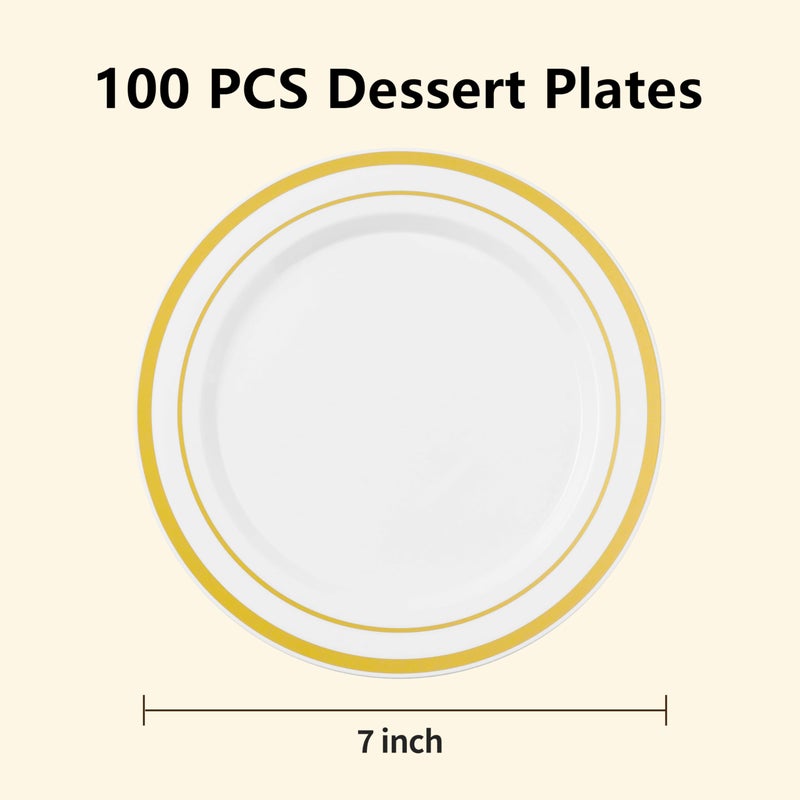 Beststar 100Pcs White Plastic Plates For Party  7 Inch Heavy Duty Dinner Plates With Gold Rim  Disposable Plates For Wedding And Birthday - Image 2