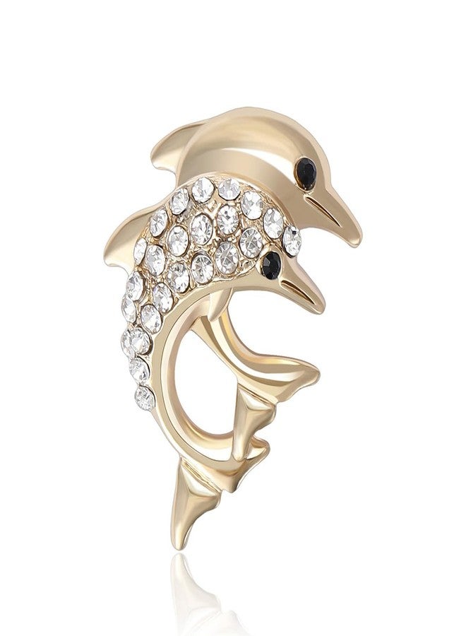 Izpack Cute Dolphin Rhinestone Lapel Brooch Pin for Women Crystal Sea Fish Animal Pins Clip Sweater Shirt Dress Suit Backpack Badges Brooches Fashion Summer Ocean Jewelry Clothes Decorations (Gold) - Image 1