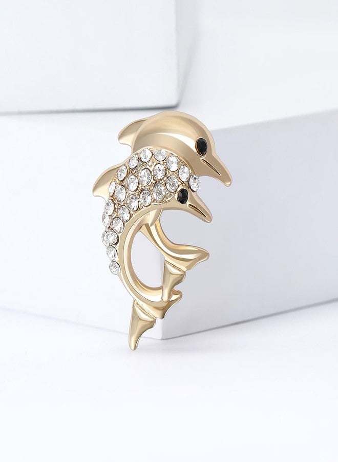 Izpack Cute Dolphin Rhinestone Lapel Brooch Pin for Women Crystal Sea Fish Animal Pins Clip Sweater Shirt Dress Suit Backpack Badges Brooches Fashion Summer Ocean Jewelry Clothes Decorations (Gold) - Image 5
