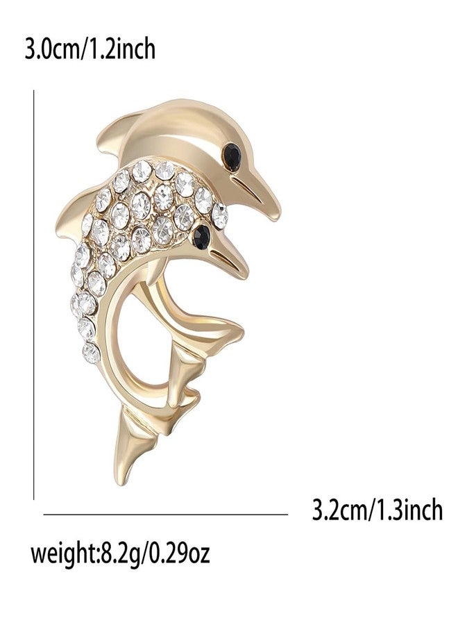 Izpack Cute Dolphin Rhinestone Lapel Brooch Pin for Women Crystal Sea Fish Animal Pins Clip Sweater Shirt Dress Suit Backpack Badges Brooches Fashion Summer Ocean Jewelry Clothes Decorations (Gold) - Image 2