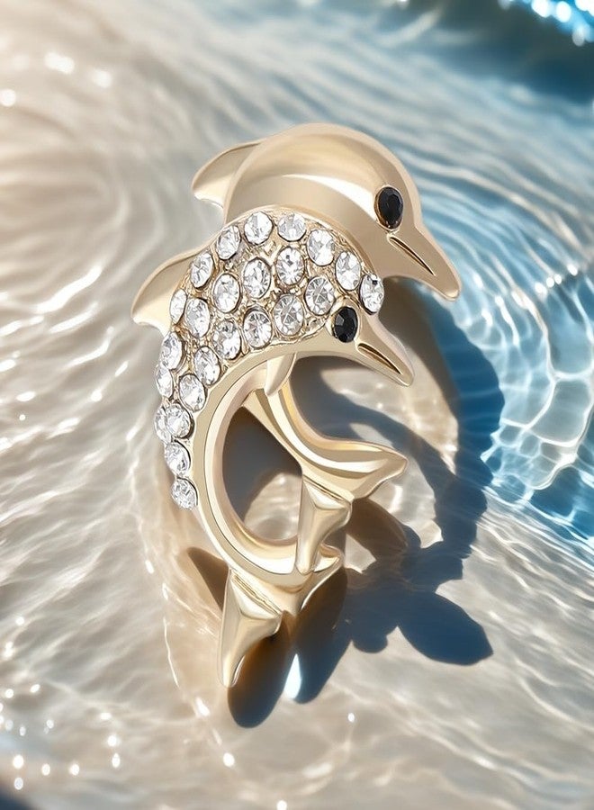 Izpack Cute Dolphin Rhinestone Lapel Brooch Pin for Women Crystal Sea Fish Animal Pins Clip Sweater Shirt Dress Suit Backpack Badges Brooches Fashion Summer Ocean Jewelry Clothes Decorations (Gold) - Image 4