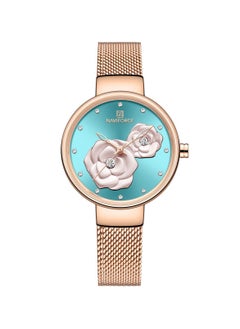 NAVIFORCE Elegant Women's Quartz Watch Stylish Round Dial with Floral Embossed Design Crystal Hour Markers Stainless Steel Mesh Strap Fashionable Timepiece for Everyday Wear and Special Occasions  - Image 1
