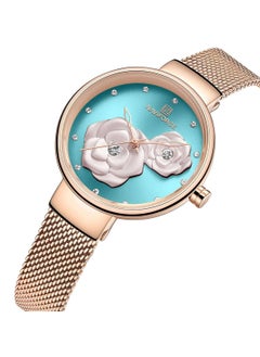 NAVIFORCE Elegant Women's Quartz Watch Stylish Round Dial with Floral Embossed Design Crystal Hour Markers Stainless Steel Mesh Strap Fashionable Timepiece for Everyday Wear and Special Occasions  - Image 2