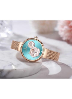 NAVIFORCE Elegant Women's Quartz Watch Stylish Round Dial with Floral Embossed Design Crystal Hour Markers Stainless Steel Mesh Strap Fashionable Timepiece for Everyday Wear and Special Occasions  - Image 4