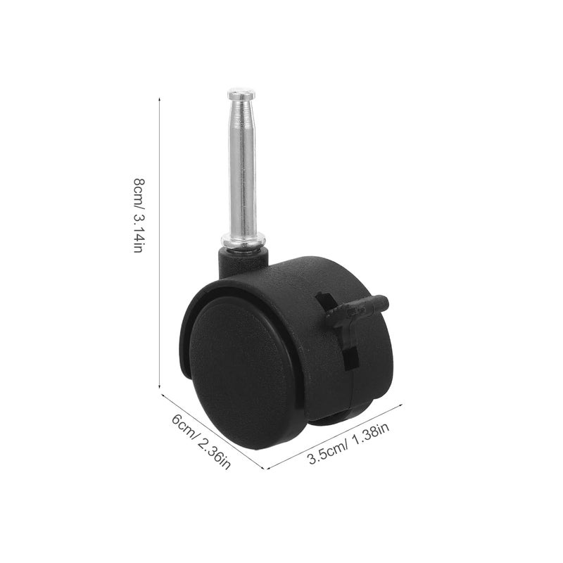 4Pcs Black Plastic Stem Caster Wheels with Brake for Office and Gaming Chairs Replacement - Image 3