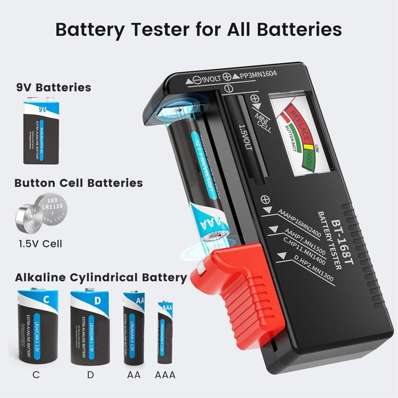 كاست ويف اختبار بطارية عالمي، قبضة مغناطيسية، لبطاريات AAA AA C D 9V 1.5V وبطاريات الأزرار، فاحص بطارية مع شاشة LCD، اختبار بطارية منزلي (نسخة مطورة) - Image 2