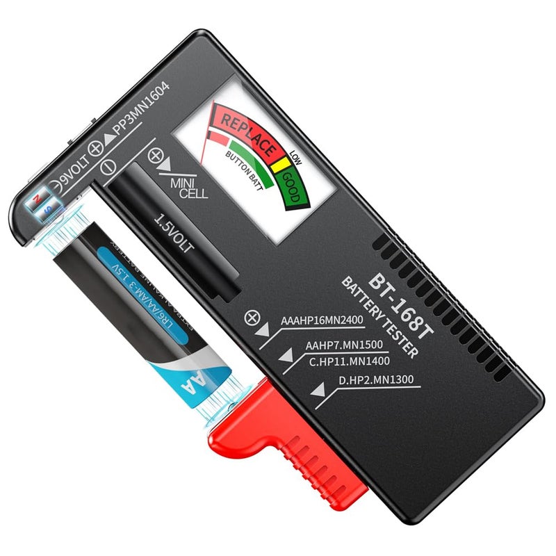 كاست ويف اختبار بطارية عالمي، قبضة مغناطيسية، لبطاريات AAA AA C D 9V 1.5V وبطاريات الأزرار، فاحص بطارية مع شاشة LCD، اختبار بطارية منزلي (نسخة مطورة) - Image 1