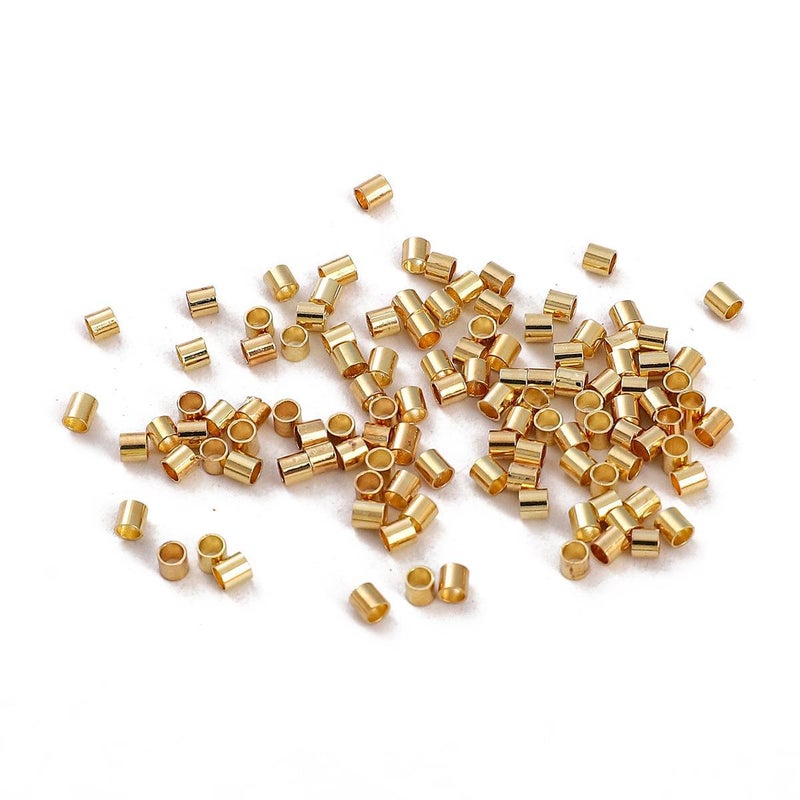 Generic 14K gold copper cylinder can be clamped flat positioning tube pendant bracelet necklace handmade diy jewelry accessories wholesale 2x 2mm plating 14k gold 100/package 