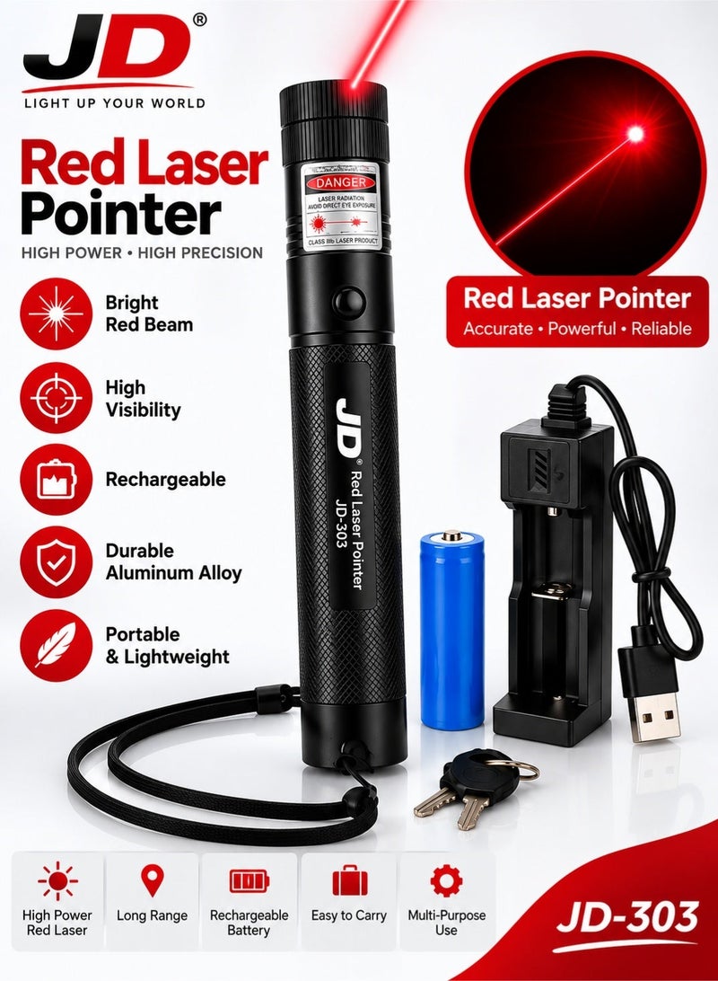 JD Red Laser Pointer - High-Power 303 Laser Pointer with Adjustable Focus - Image 2