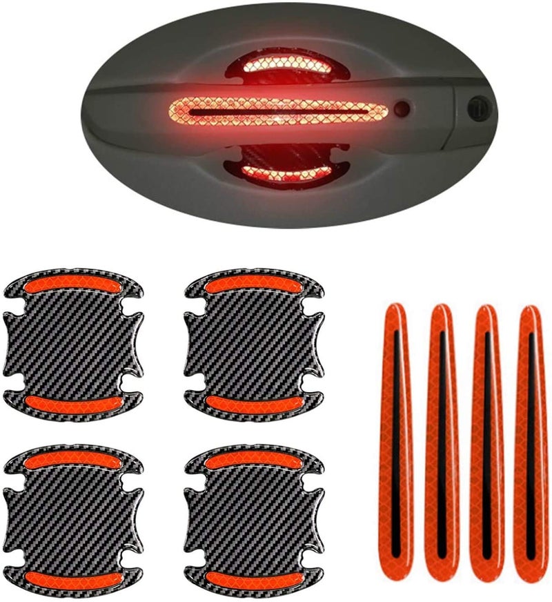 US1984 Car Door Handle High Intensity Reflective Sticker Doors Bowl Scratches Protector Universal Auto Door Handle Scratch Cover Guard with Safety Warning Reflective Strips 8 pcs Set (Red) - Image 3