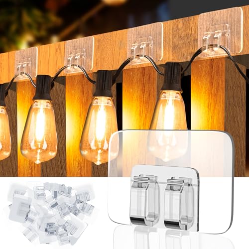 TidyHelper 24 PCS Christmas Light Clips, Adhesive Hooks for Outdoor String Lights, Heavy Duty Cable Clips with Waterproof Adhesive Strips, UV-Resistant Wall Wire Cord Holder for Porch Patio Decor - Image 1