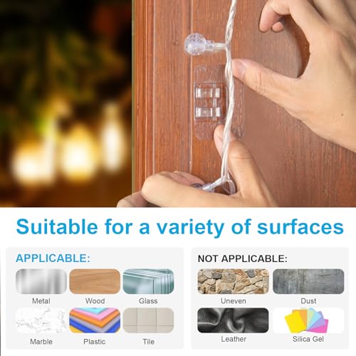 TidyHelper 24 PCS Christmas Light Clips, Adhesive Hooks for Outdoor String Lights, Heavy Duty Cable Clips with Waterproof Adhesive Strips, UV-Resistant Wall Wire Cord Holder for Porch Patio Decor - Image 3