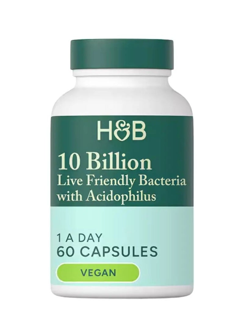 H&B H&B 10 Billion Live Friendly Bacteria Probiotics Supplement With Acidophilus Capsules, Pack of 60's 