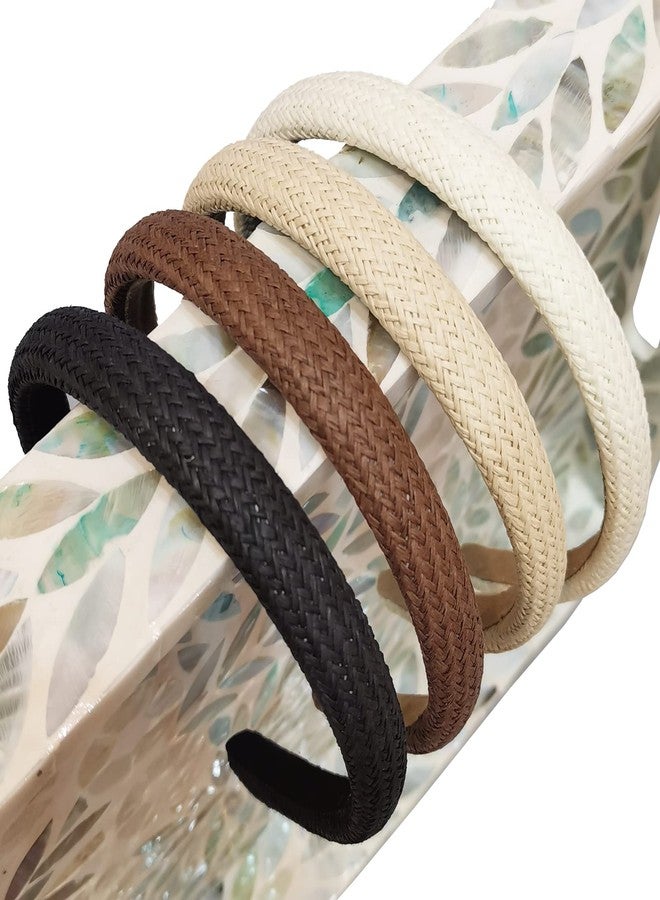 i-lan 4 Pack Simple Rattan Headbands, 6 Inch Comfy White Beige Black Brown Head Bands with 2 Inch Width, Boho Padded Hair Band Headwear Hoop for Girls, Ladies, Women Pairing - Image 1