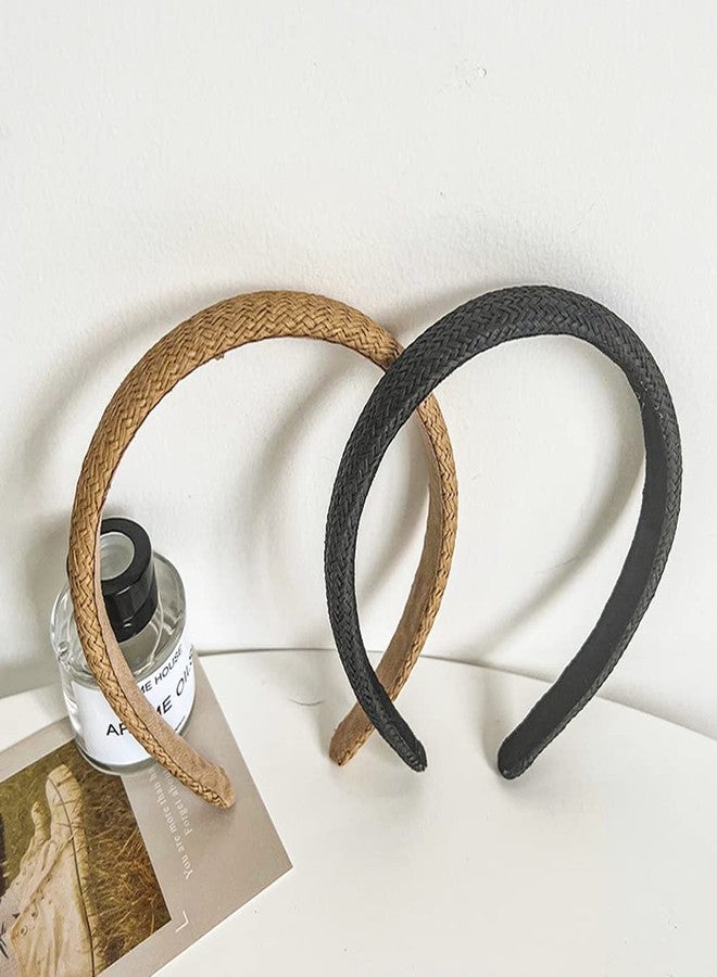 i-lan 4 Pack Simple Rattan Headbands, 6 Inch Comfy White Beige Black Brown Head Bands with 2 Inch Width, Boho Padded Hair Band Headwear Hoop for Girls, Ladies, Women Pairing - Image 5
