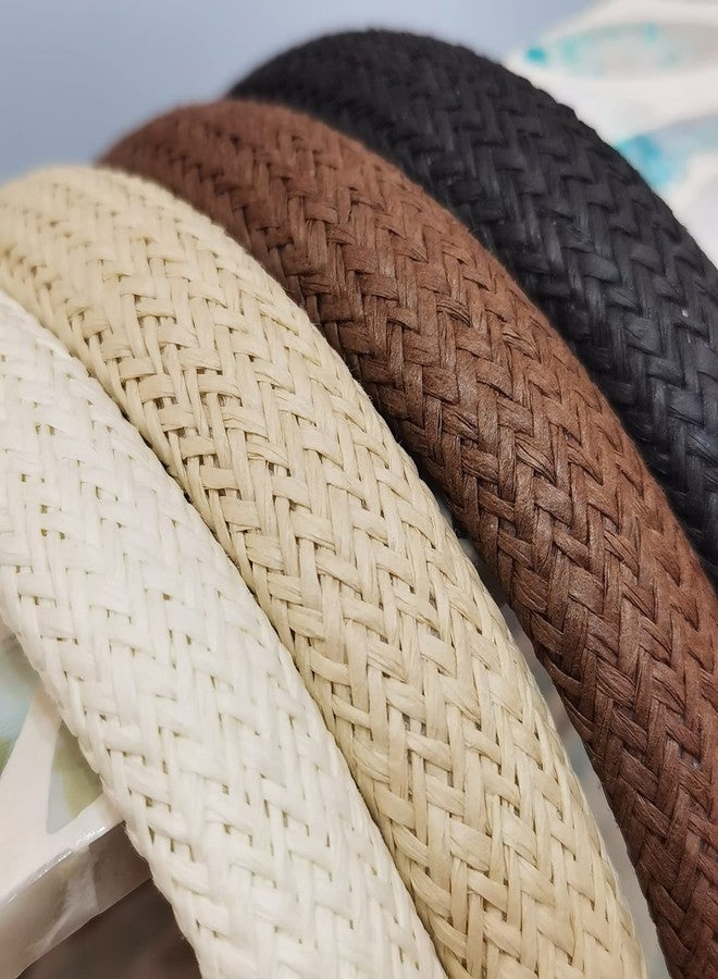 i-lan 4 Pack Simple Rattan Headbands, 6 Inch Comfy White Beige Black Brown Head Bands with 2 Inch Width, Boho Padded Hair Band Headwear Hoop for Girls, Ladies, Women Pairing - Image 4
