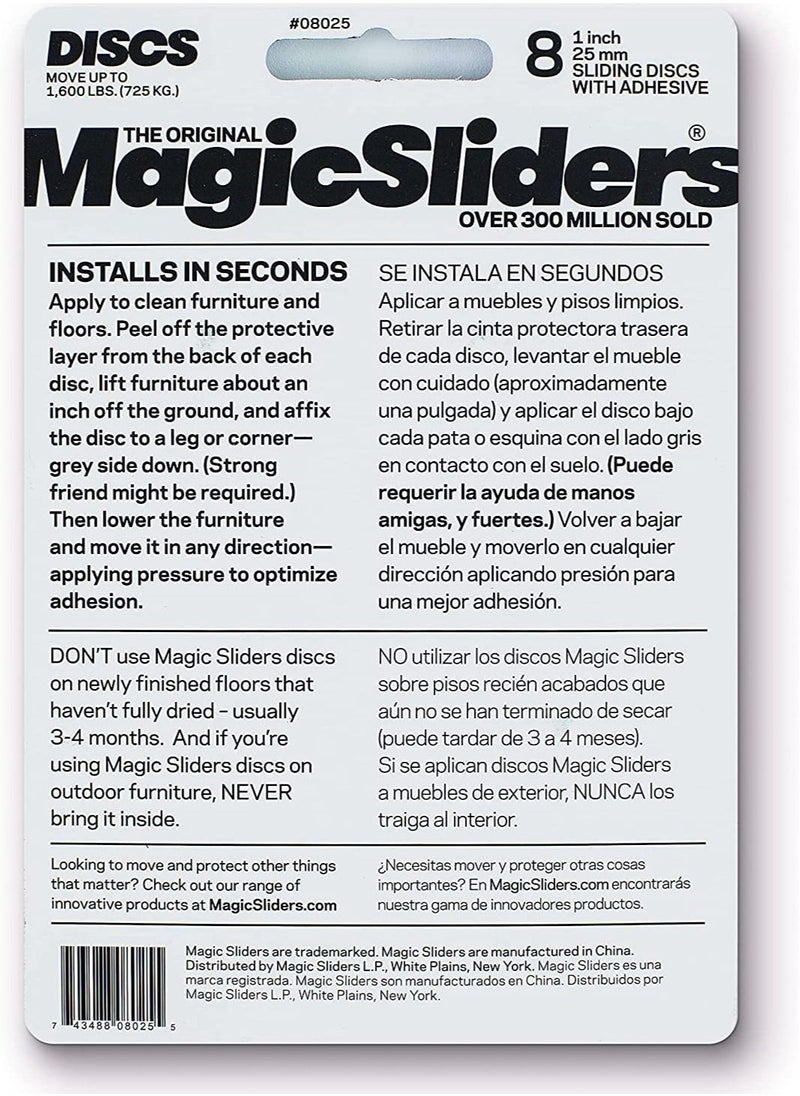 Magic Sliders - Magic Sliders 8025 Round 8 Pack - Furniture Pads, Floor Protectors, Adhesive Pad, Tables, Chairs, Couches, Bookcases, Double-sided Adhesive, Durable - Image 1