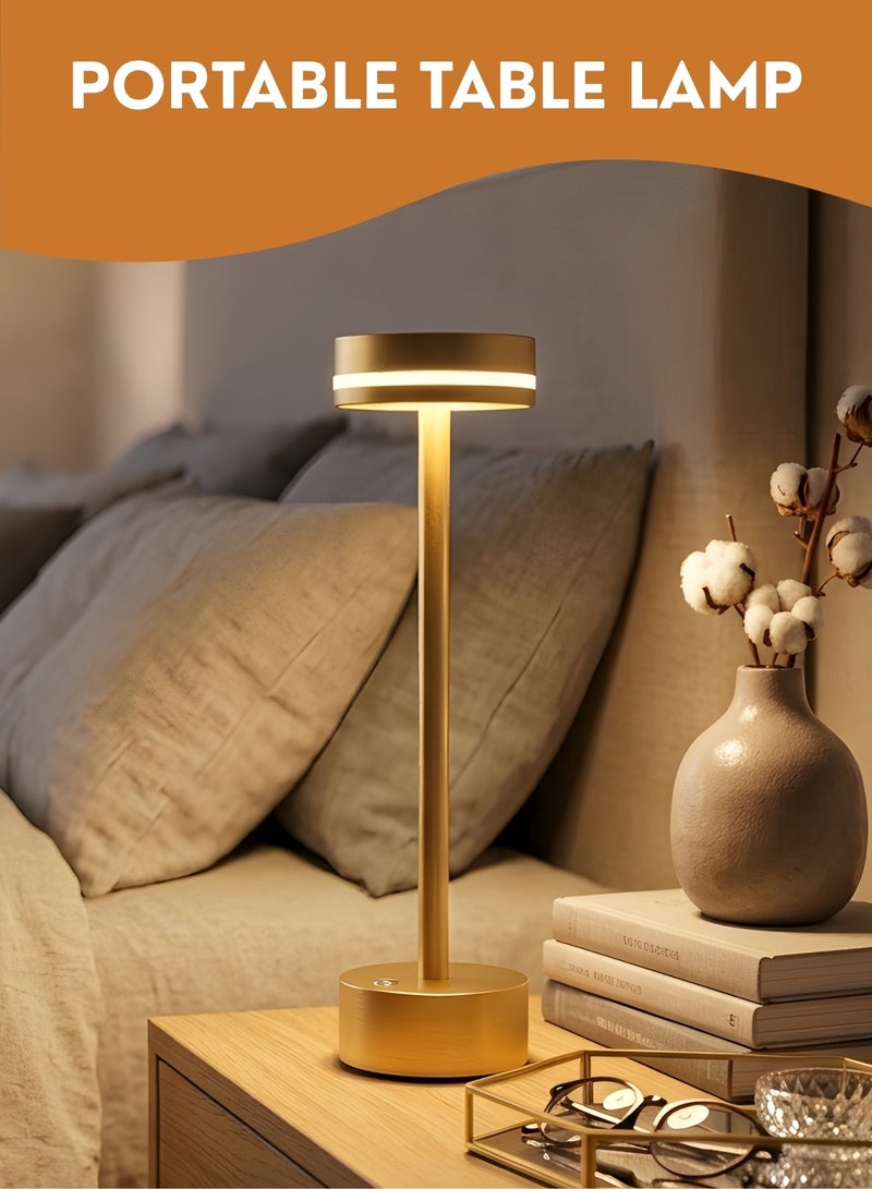 SHOELAY Rechargeable Cordless LED Table Lamp with Touch Sensor | Portable Aluminum Bedside & Desk Lamp, 4000mAh Battery, 3 Brightness Levels, USB-C Fast Charging, 3000K Warm Light - Image 1