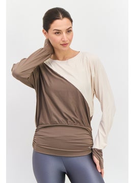 Women Sportswear Fit Long Sleeves Outdoors Top, Brown
