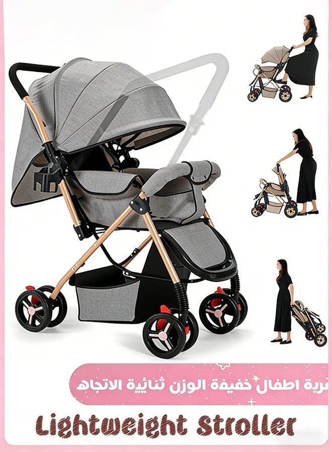 عربة أطفال ثنائية الاتجاه، عربة أطفال خفيفة الوزن، عربة سفر قابلة للطي بضغطة زر واحدة مع مقبض قابل للعكس، نظام امتصاص الصدمات، فرامل قوية، مقعد عريض للغاية، للأطفال والرضع - Image 1