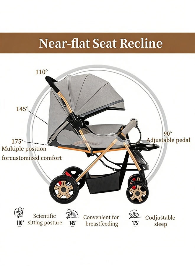 عربة أطفال ثنائية الاتجاه، عربة أطفال خفيفة الوزن، عربة سفر قابلة للطي بضغطة زر واحدة مع مقبض قابل للعكس، نظام امتصاص الصدمات، فرامل قوية، مقعد عريض للغاية، للأطفال والرضع - Image 3