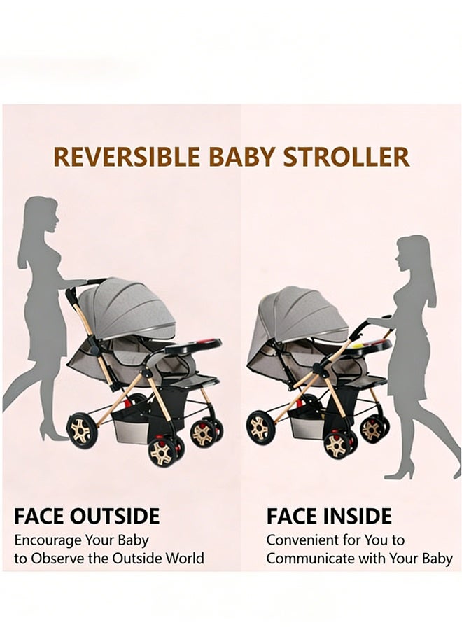 عربة أطفال ثنائية الاتجاه، عربة أطفال خفيفة الوزن، عربة سفر قابلة للطي بضغطة زر واحدة مع مقبض قابل للعكس، نظام امتصاص الصدمات، فرامل قوية، مقعد عريض للغاية، للأطفال والرضع - Image 4